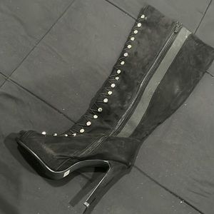 Peep toe knee high boots